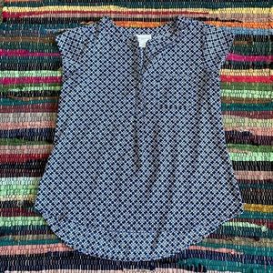 Liz Claiborne Blue Patterned Short Sleeve Blouse Petite Small